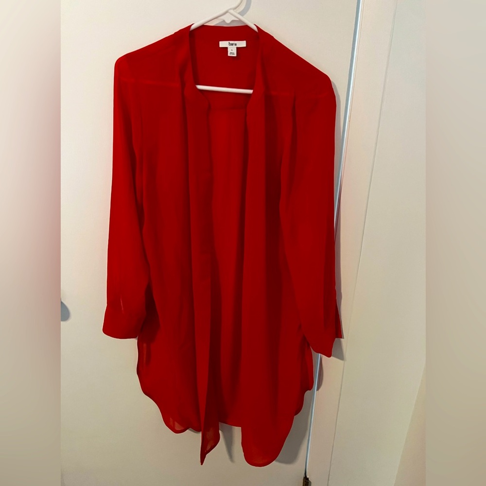 Sheer red tunic button down